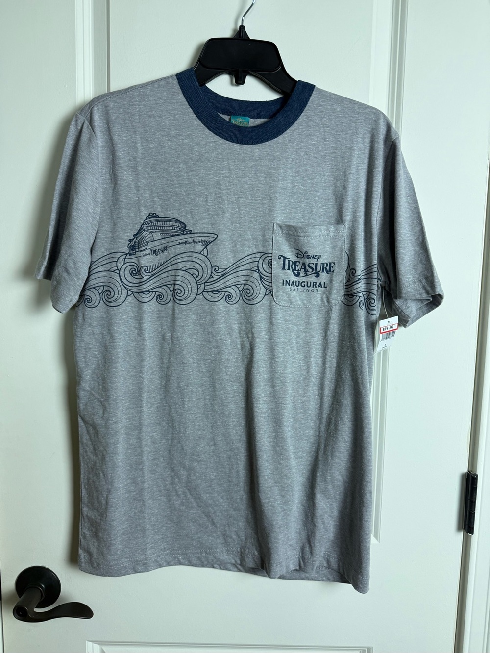 Disney Gray Short Sleeve Ringer Tee with Navy Trim